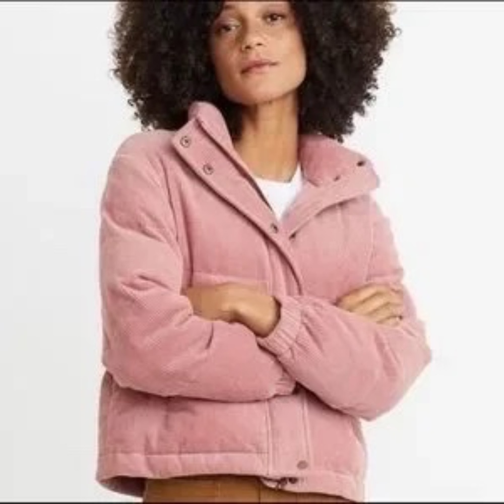 Marine Layer Basel Puffer Corduroy Jacket Coat in Ash Rose size Small